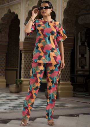 Multicolor Digital Printed Co-Ord Set In Cotton