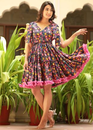 Multicolor Floral Print Crape Dress