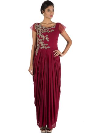 Maroon Georgette Dhoti Style Gown