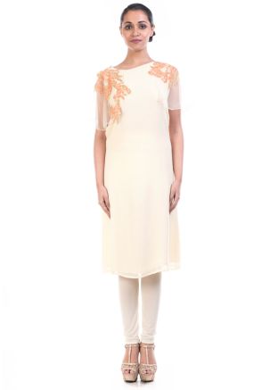 Cream Georgette Tunic With Cape Sleeves