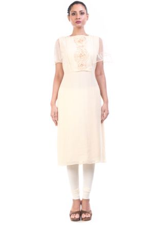 Cream Georgette Tunic With Cape Sleeves 