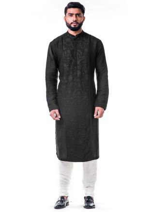 Black Aari Embroidered Silk Kurta Set