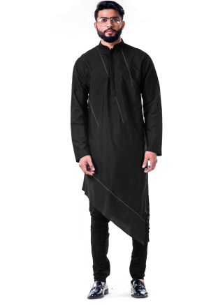 Black Embroidered Asymmetrical Kurta Set