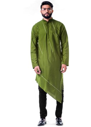 Olive Green Embroidered Asymmetrical Kurta Set