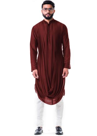 Maroon Cowl Style Silk Kurta Churidar Set
