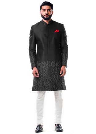 Black Hand Embroidered Indo Western Sherwani