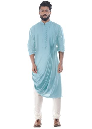 Light Blue Cowled Art Silk Kurta With Churidar