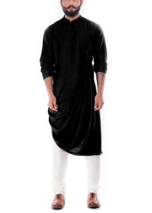 Black Cowled Art Silk Kurta With Churidar