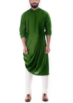 Green Cowled Art Silk Kurta With Churidar