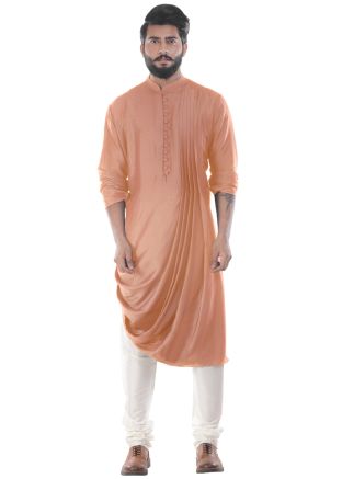 Peach Cowled Art Silk Kurta With Churidar