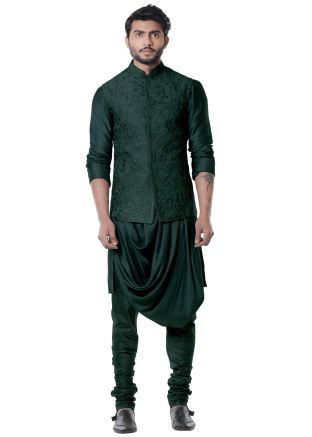 Dark Green Cowl Style Kurta Set With Jacket