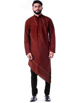Maroon Embroidered Asymmetrical Kurta Set