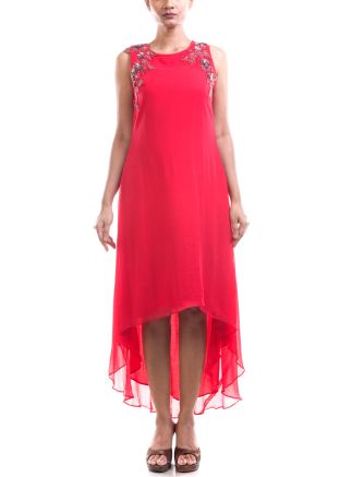 Classic Red Georgette High Low Tunic