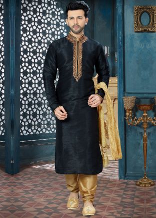 Black Embroidered Readymade Kurta Set