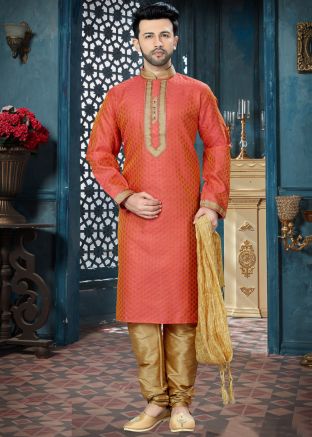 Coral Peach Embroidered Kurta Set