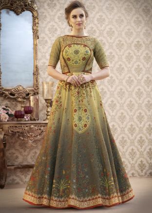 Shaded Grey Digital Printed Indian Gown