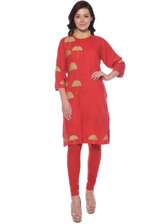 Red Slit Style Embroidered Readymade Kurti