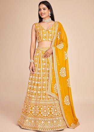 Yellow Embroidered Georgette Lehenga Choli