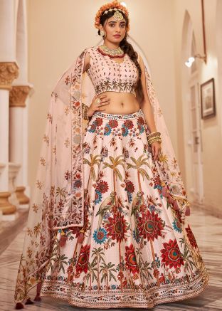 Off White Floral Print Lehenga Choli Set