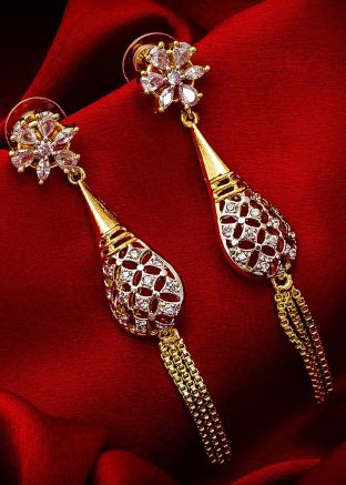 American Diamond Studded Golden Silver Dangler Earrings