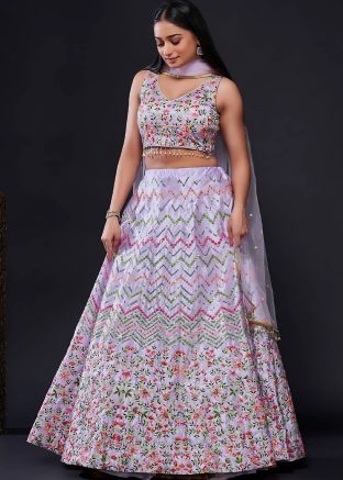 Lavender Satin Embroidered Lehenga Choli
