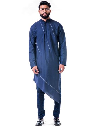 Navy Blue Katan Silk Asymmetrical Kurta Set