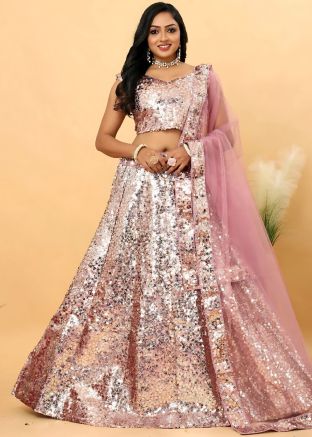 Pink Sequins Embellished Satin Lehenga Choli
