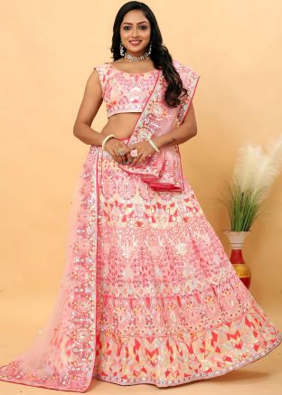 Pink Mirror Work Lehenga Choli Set