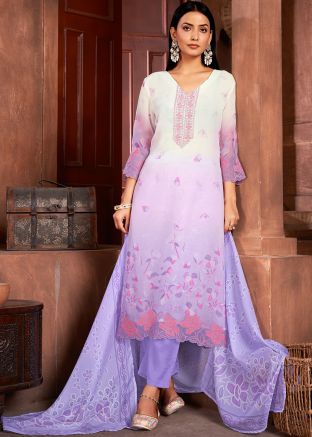 Shaded Purple Readymade Digital Print Pant Suit