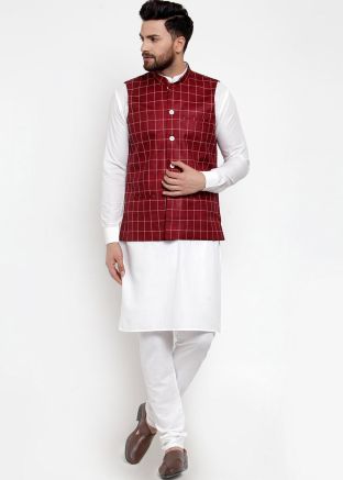 Readymade Maroon Cotton Nehru Jacket