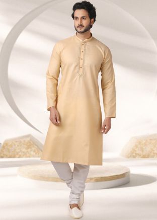 Peach Embroidered Kurta Pajama In Cotton