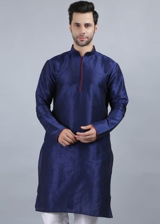 Blue Mens Kurta In Dupion Silk