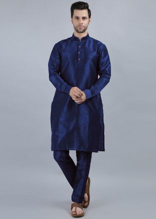 Blue Kurta Pajama In Dupion Silk