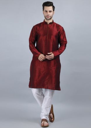 Red Kurta Pajama In Dupion Silk