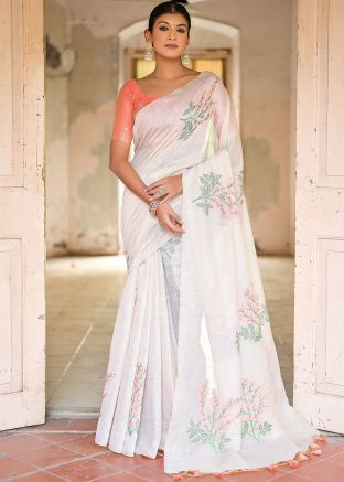 White Woven Cotton Saree & Blouse