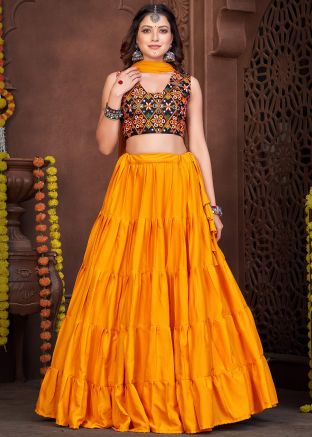 Yellow Mirror Work Navratri Lehenga Choli