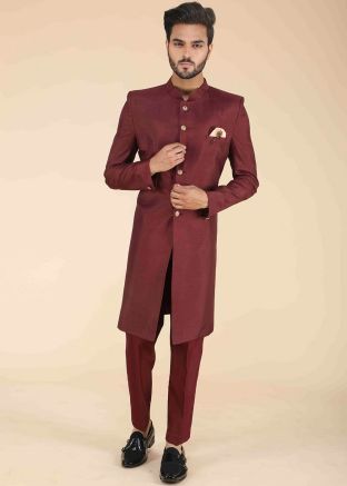 Readymade Maroon Mens Sherwani With Pant