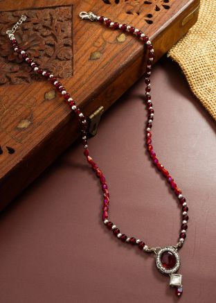 Maroon Alloy Based Beaded Necklace