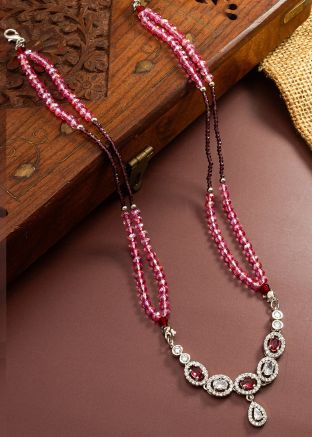 Pink Alloy Based Beaded Necklace