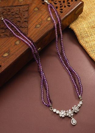 Purple Alloy Based Beaded Necklace