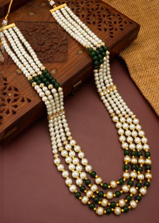 White & Green Alloy Based Multichain Necklace