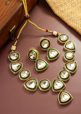Green Kundan Studded Necklace Set