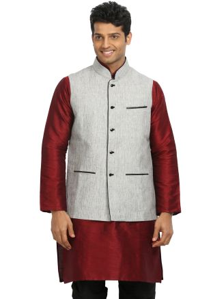 Readymade Grey Linen Nehru Jacket