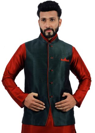 Readymade Black Art Silk Nehru Jacket