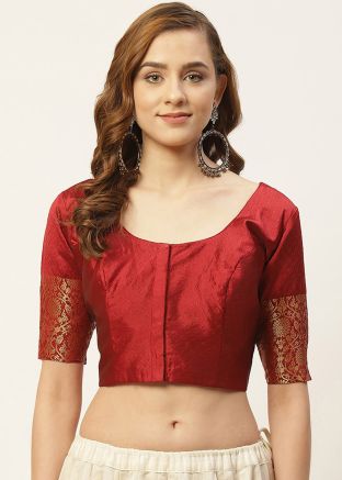 Maroon Color Brocade Saree Blouse