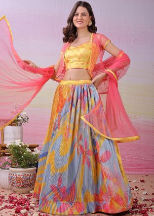 Multicolored Digital Print Jacket Style Lehenga Choli