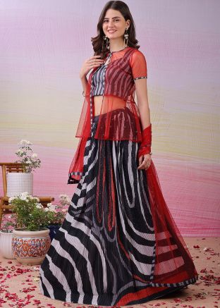 Black Digital Print Jacket Style Lehenga Choli