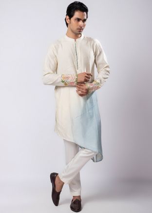 Shaded Cream & Blue Asymmetric Kurta Pajama