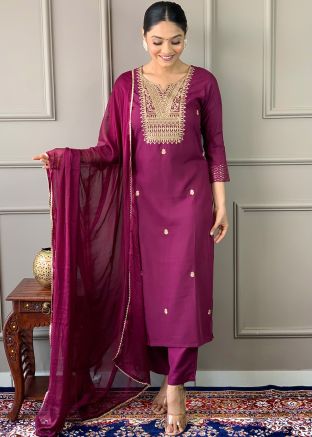 Magenta Embroidered Salwar Suit Set
