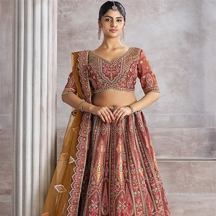 shop embroidered lehengas